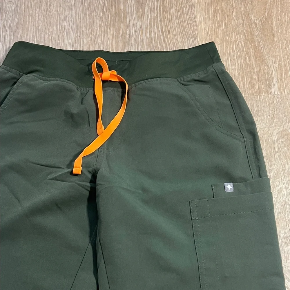 Figs  Olive Green Joggers with Orange Drawstring